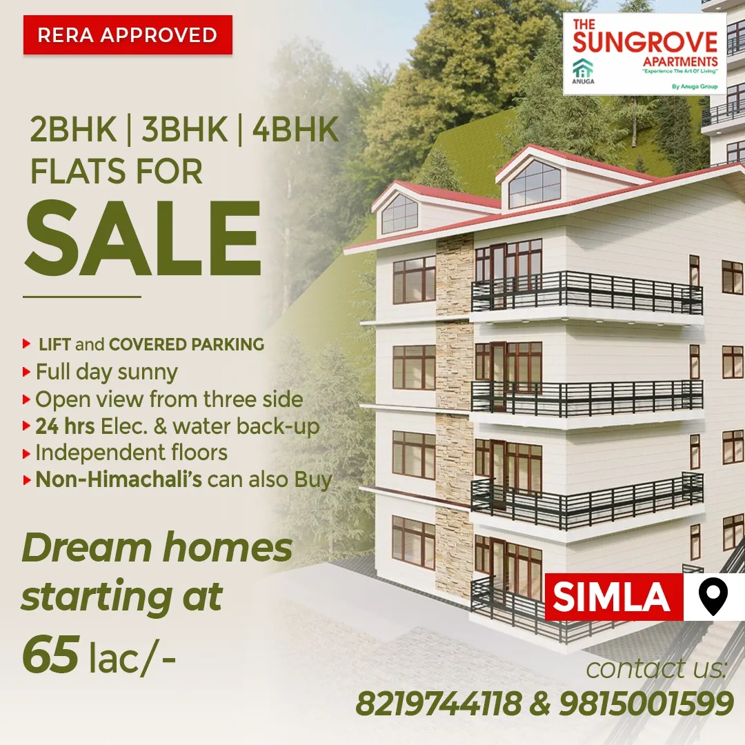 Offer: 2, 3 and 4 BHK flats for sale in Shimla, dream homes starting at 65 lakh