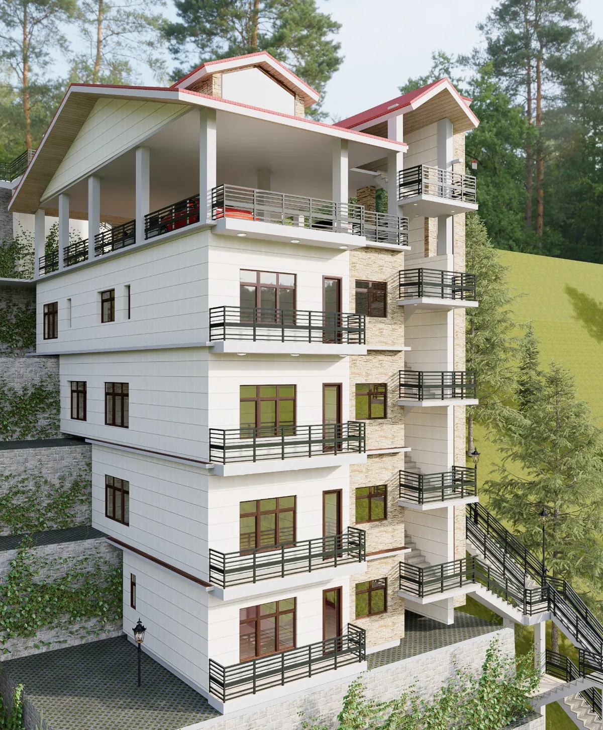 Render of Block A rooftop parking